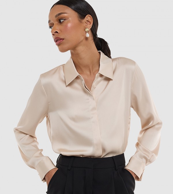 Solid Long Sleeves Satin Shirt