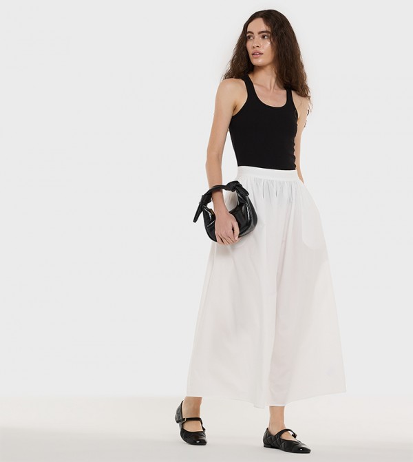 Elastic Waist Flared Maxi Skirt