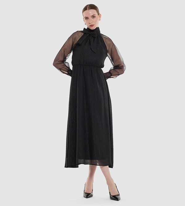 Bow Detail High Neck Midi Dress