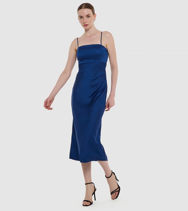 Solid Strappy Satin Midi Dress