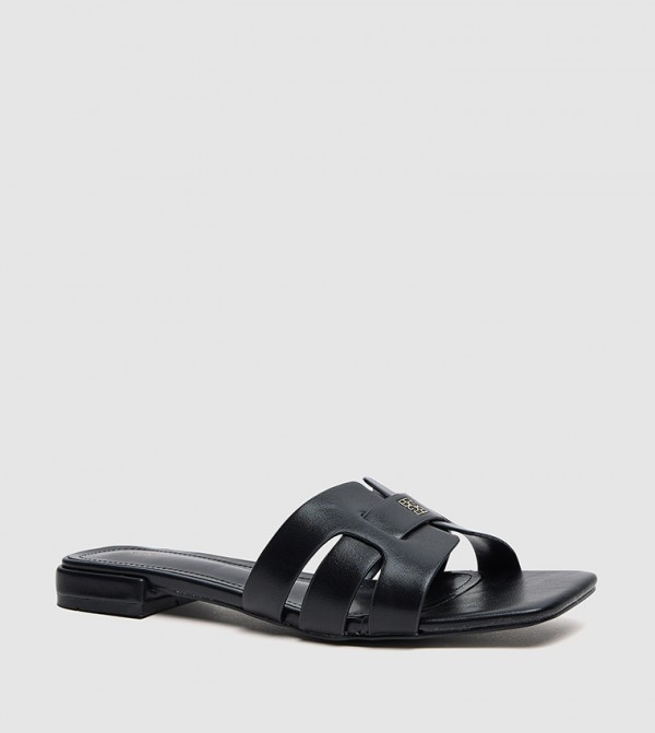 Logo Detail Square Toe Flat Sandals