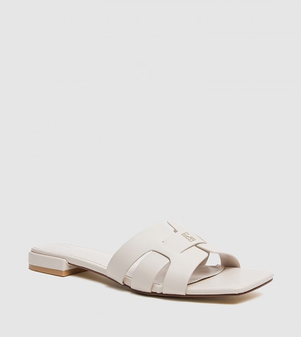 Logo Detail Square Toe Flat Sandals