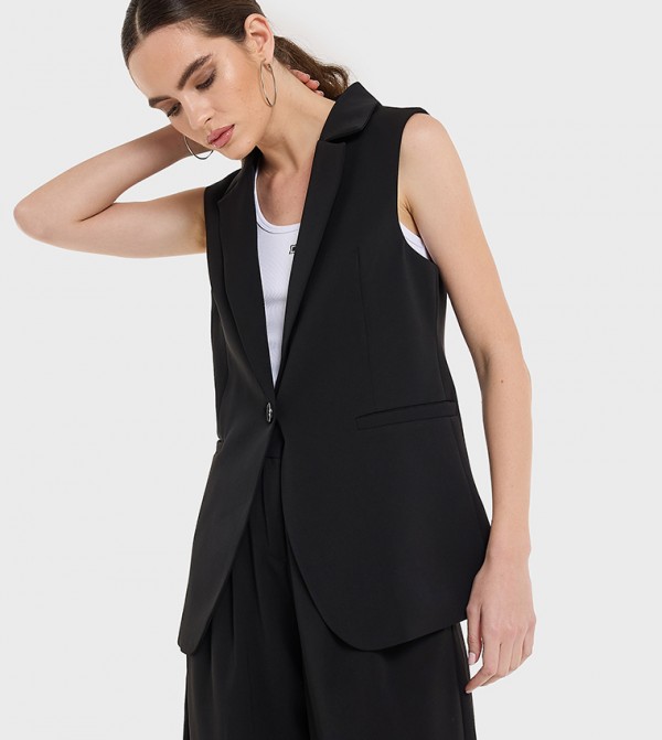 Solid Lapel Collar Sleeveless Blazer