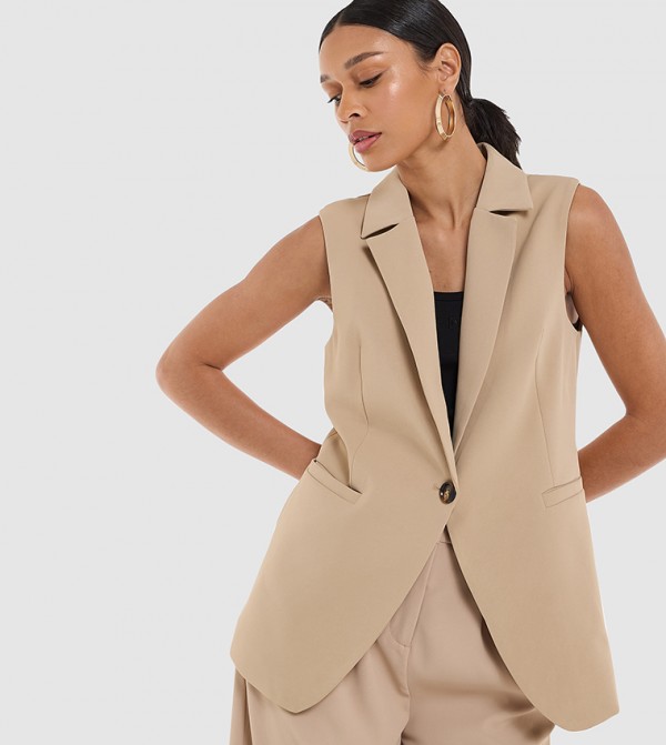 Solid Lapel Collar Sleeveless Blazer