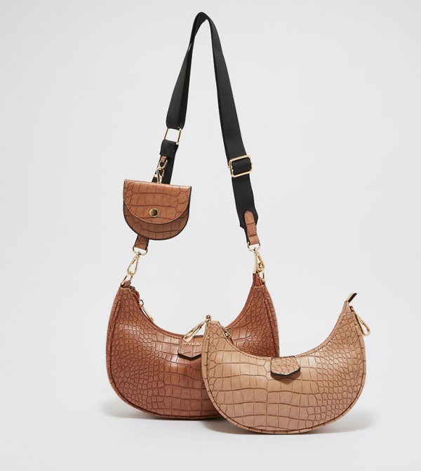 Pack of 2 Textured Half Moon Bag