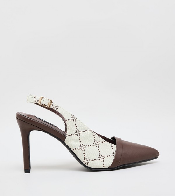Patterned Pointed Toe Slingback Pumps