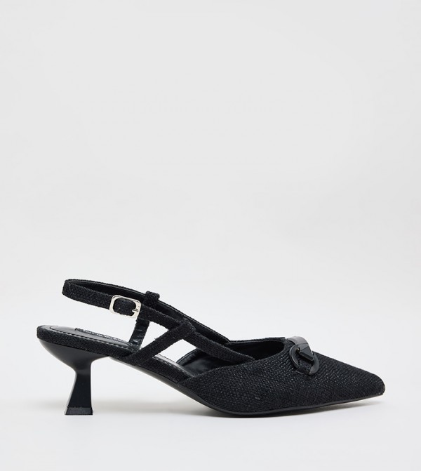 Metal Accent Pointed Toe Slingback Pumps