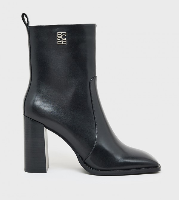 Leather Block Heeled Ankle Boots