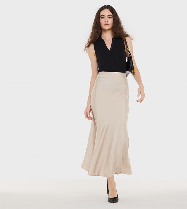 Solid Satin Midaxi Skirt