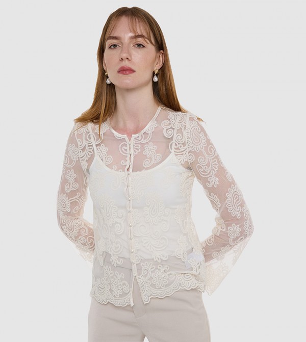 Lace Button Front Top