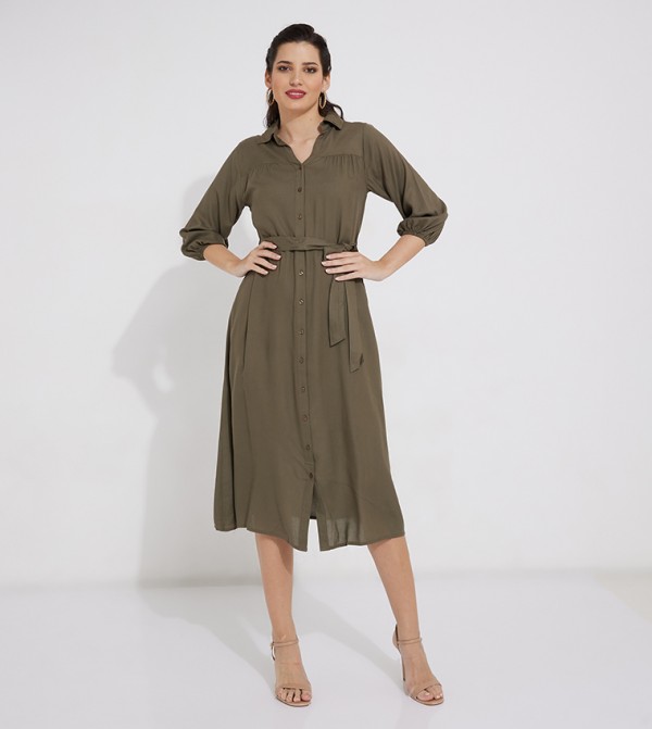 Buy Trendyol Solid Long Sleeves Shirt Dress In Brown | 6thStreet UAE