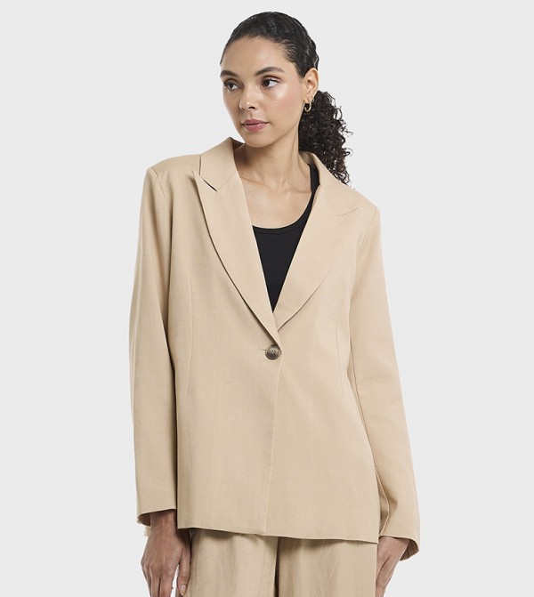 Lapel Collar Oversized Linen Blazer