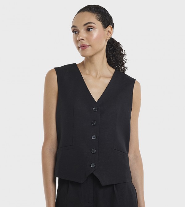 Solid V-Neck Linen Waistcoat