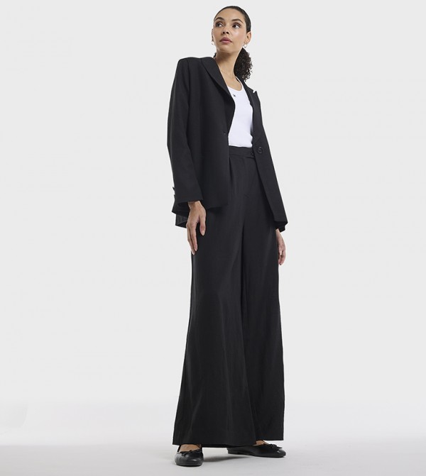 Solid Pleated Linen Wide Leg Trousers