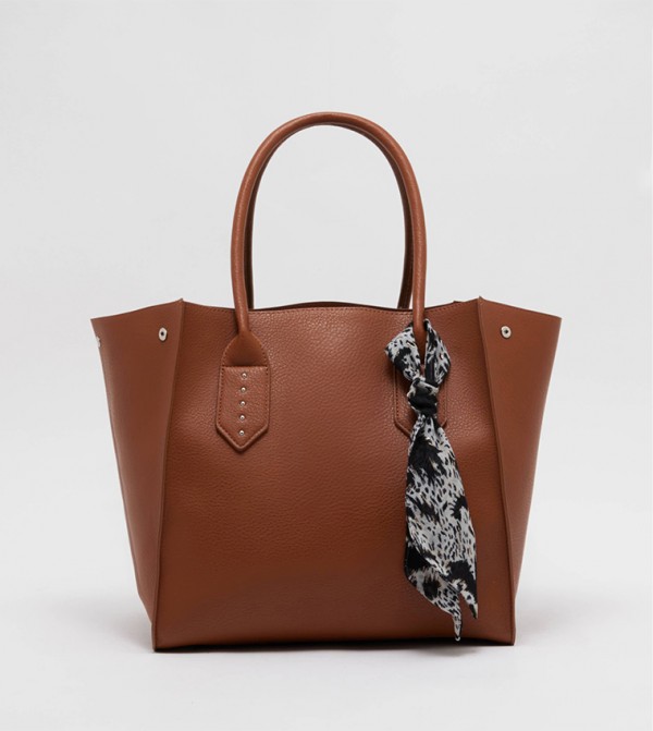 Buy Tyra Textured Scarf Detail Tote Bag In Brown | 6thStreet UAE