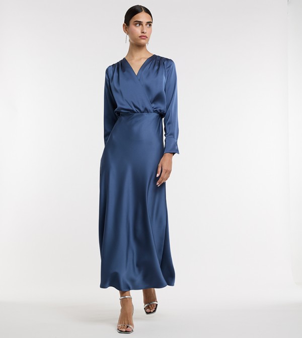 Solid Satin Wrap Dress 