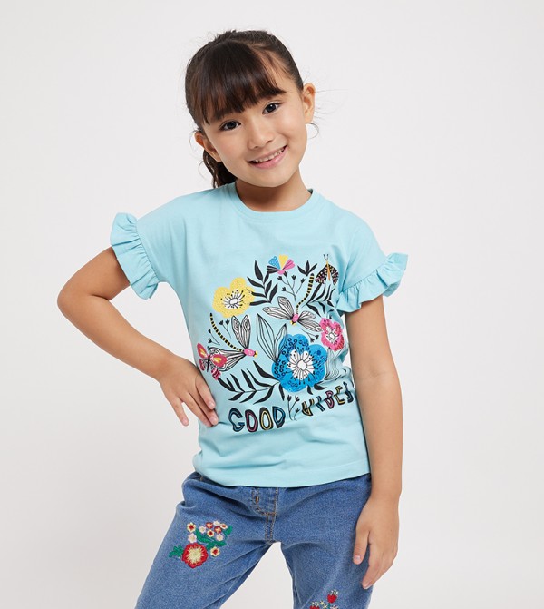 Embroidered Flutter Sleeves Top