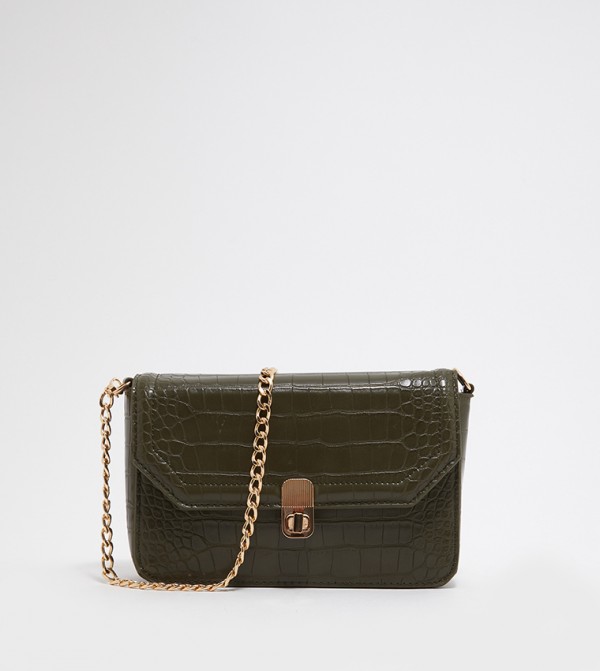 Textured Logo Detail Twist Lock Crossbody Bag