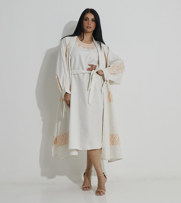 Belted Dress with Bisht Set 
