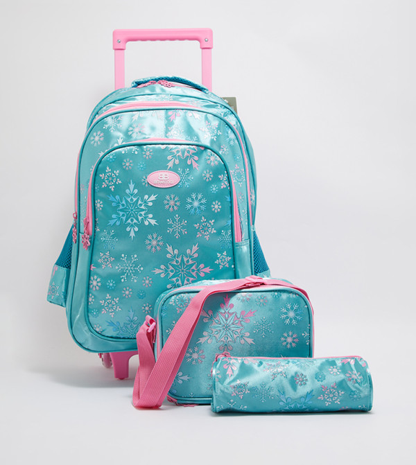 3 Piece Printed School Trolley Backpack Set 