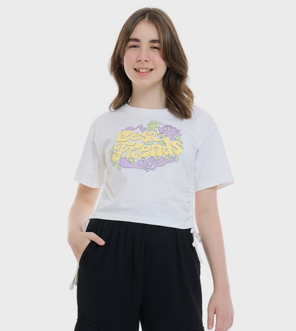 Printed Top with Crew Neck and Short Sleeves