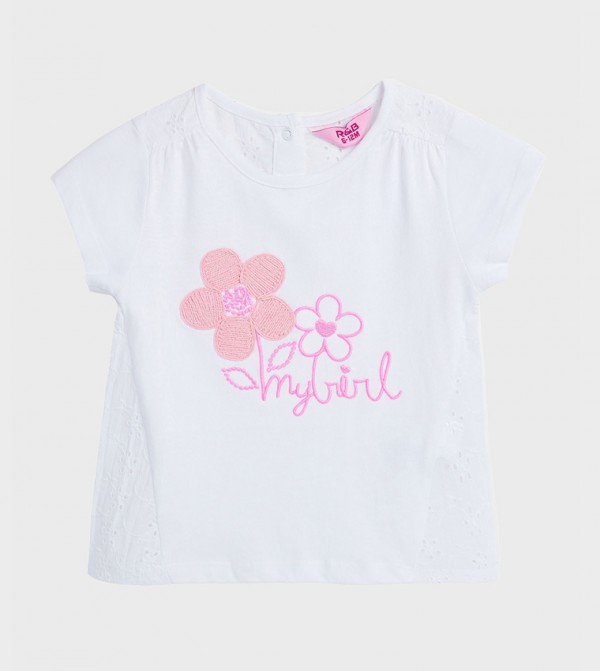 Embroidered T-Shirt with Crew Neck and Short Sleeves