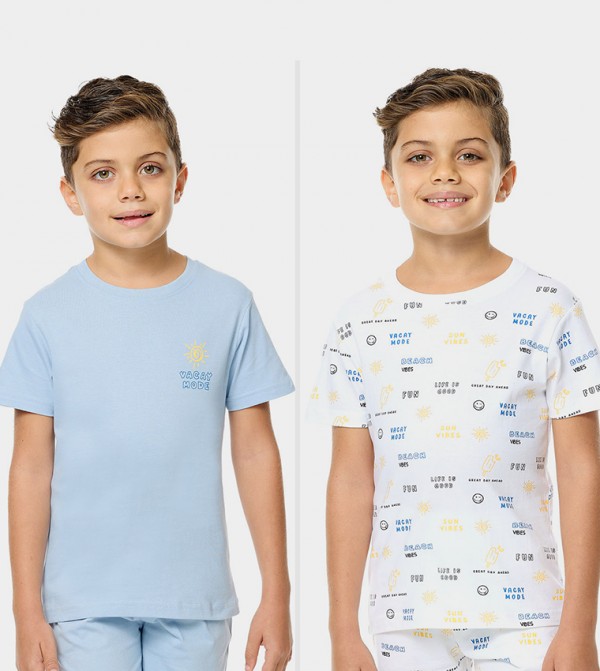 Pack of 2 Printed T-Shirts with Crew Neck and Short Sleeves