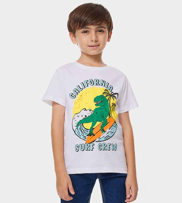 Printed T-Shirt with Crew Neck and Short Sleeves