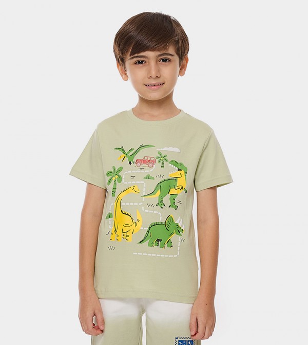 Printed T-Shirt with Crew Neck and Short Sleeves