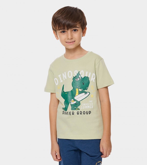 Printed T-Shirt with Crew Neck and Short Sleeves