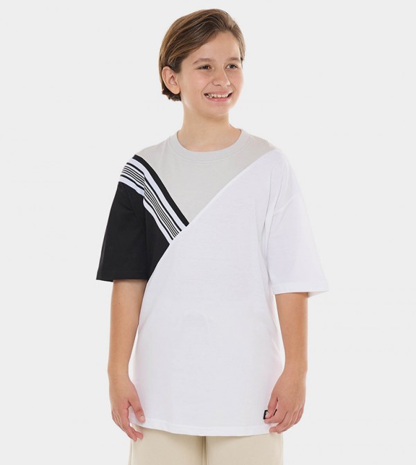 Color Block T-Shirt with Crew Neck and Short Sleeves