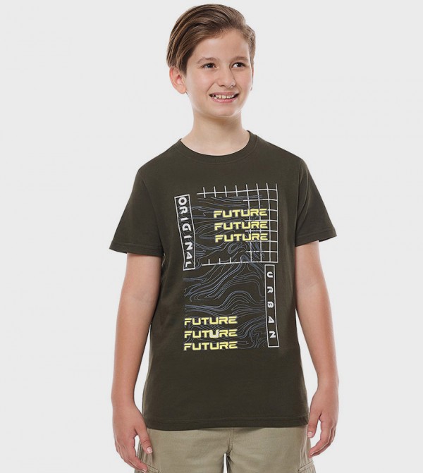 Printed T-Shirt with Crew Neck and Short Sleeves