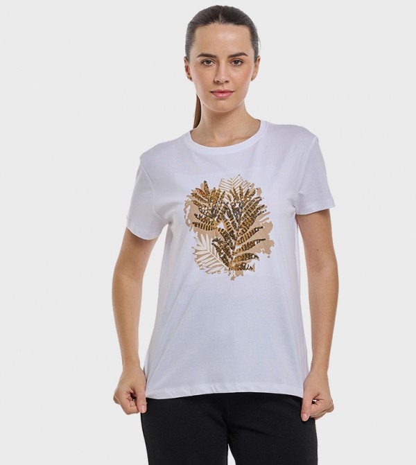 Sequins T-Shirt with Crew Neck and Short Sleeves