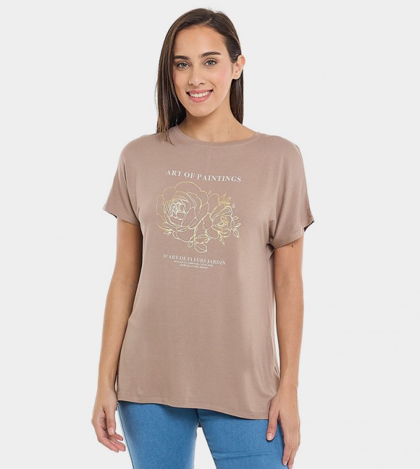Printed T-Shirt with Crew Neck and Short Sleeves