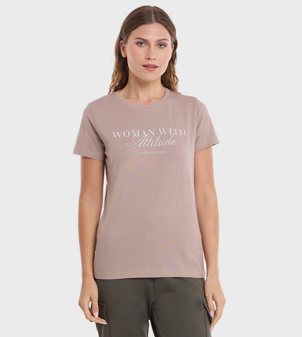 Typography Print T-Shirt with Crew Neck