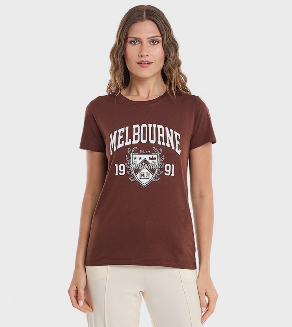 Typography Print T-Shirt with Crew Neck