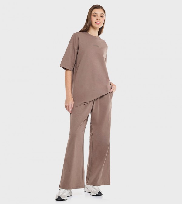 Solid Wide Leg Pants with Drawstring Waist