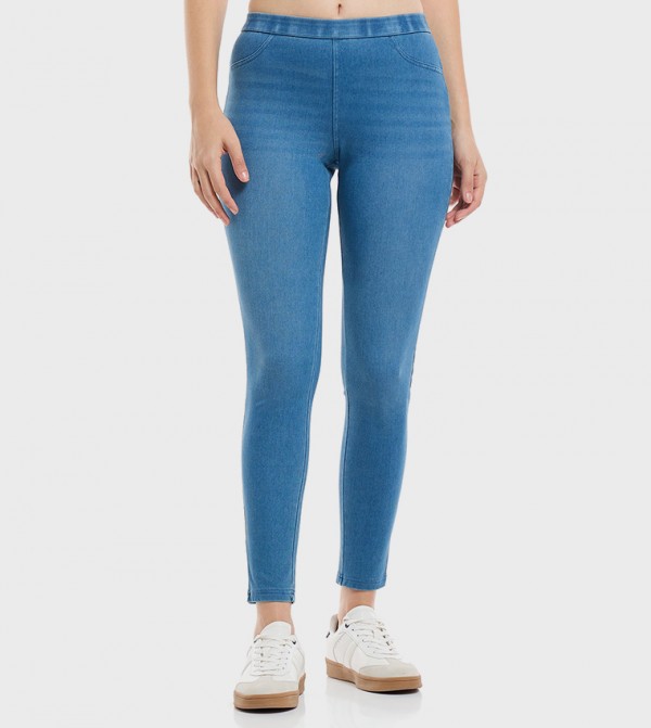 Washed Jeggings with Elastic Waist