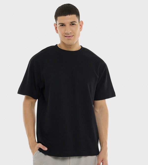 Textured T-Shirt with Crew Neck and Short Sleeves