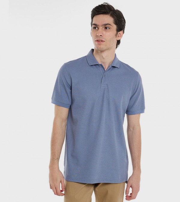 Textured Polo T-Shirt with Short Sleeves
