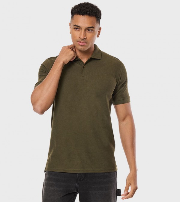 Textured Polo T-Shirt with Short Sleeves
