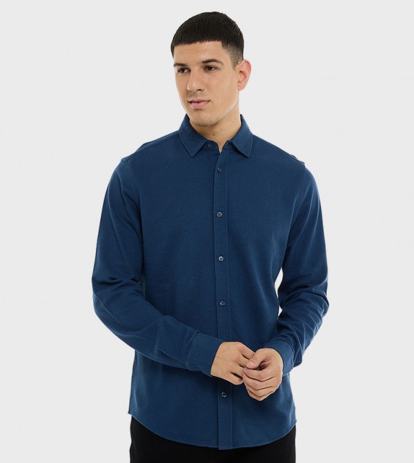Textured Shirt with Classic Collar and Long Sleeves