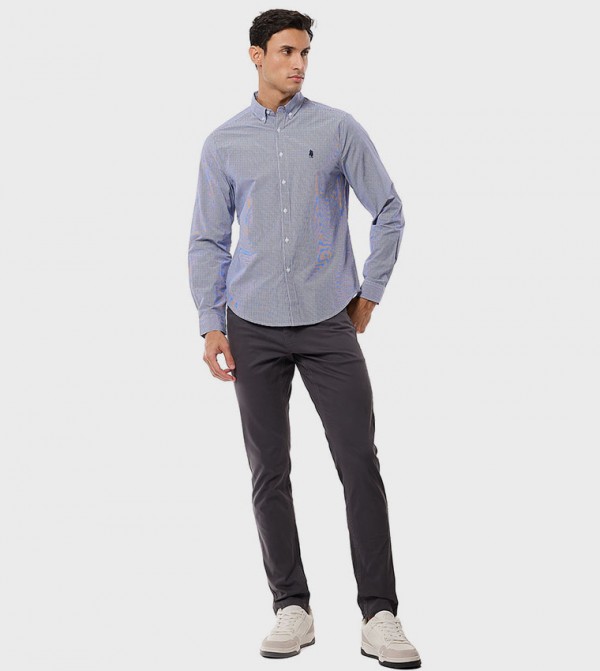 Solid Slim Fit Trousers with Button Closure