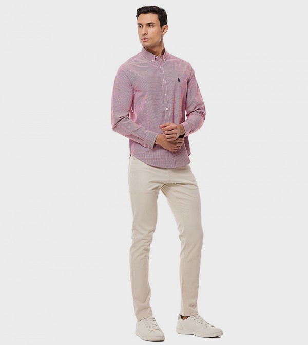 Solid Slim Fit Trousers with Button Closure