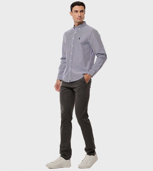 Solid Slim Fit Trousers with Button Closure