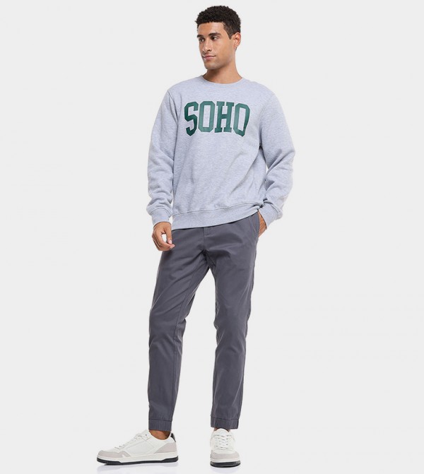 Solid Slim Fit Trousers with Drawstring Waist