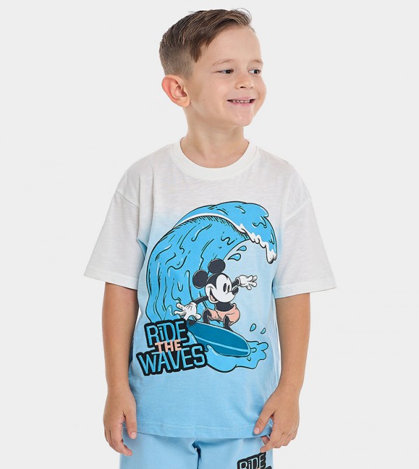 Mickey Mouse Printed T-Shirt with Crew Neck and Short Sleeves