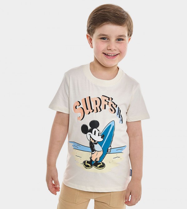Mickey Mouse Print T-Shirt with Crew Neck and Short Sleeves