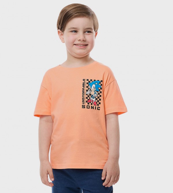 Sonic Printed T-Shirt with Crew Neck and Short Sleeves