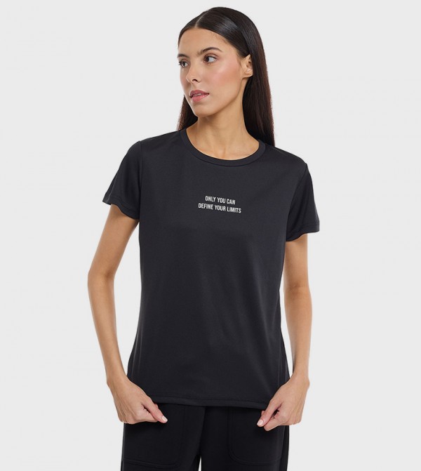 Typography Print Active T-Shirt with Crew Neck